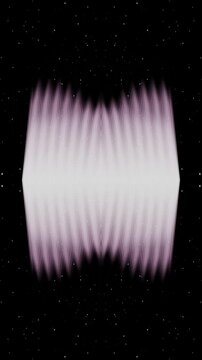 Symmetrical glowing purple waveform energy on starry dark space background.
