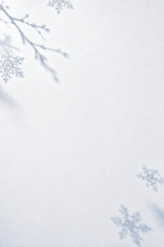 Snowflake twig shadow white paper winter vertical background copy space