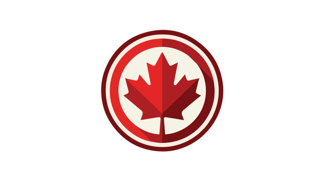 Stylized Red Maple Leaf Emblem with Circular Frame for Canadian Symbol Representation