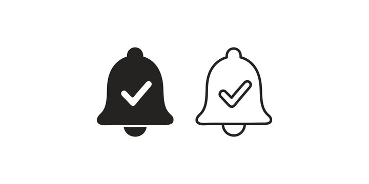 Notification bell icon with check mark for confirmed alerts status.