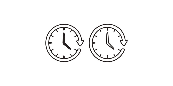 Clock circular arrows black graphic elements for time management interface.