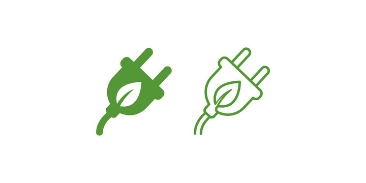 Green energy plug with leaf symbol and outline icon for eco power.