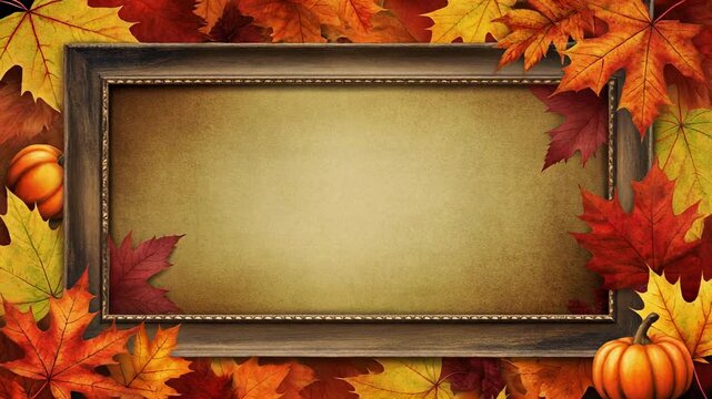 Autumn Leaves Frames with Pumpkins and Acorns Seamlessly Animated for Seasonal Greetings