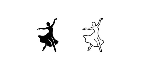 Ballerina dancing in dress silhouette and line art for theater performance. © 扁平化图标 