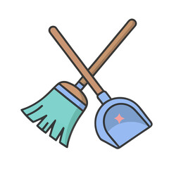 Fototapeta premium Broom and dustpan crossed isolated on transparent background