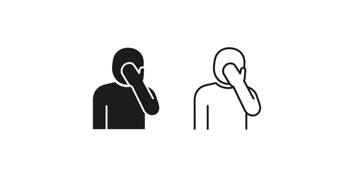 Facepalm gesture man silhouette and line art concept icon collection.