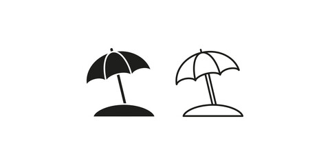 Beach umbrella on island silhouette and outline icons summer holiday. © 扁平化图标 
