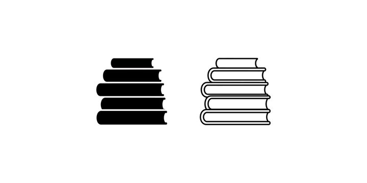 Stacked book vector icons black and outline academic library study supply.