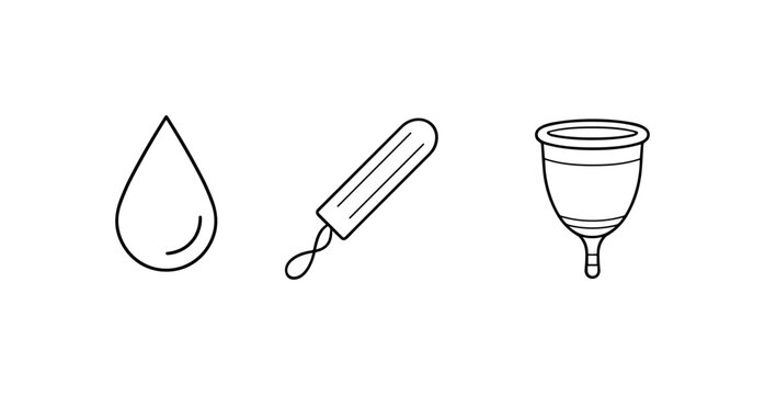 Menstrual cycle hygiene icons with drop tampon and cup