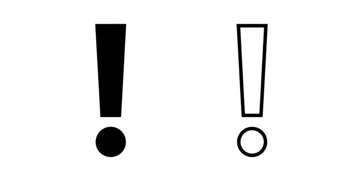 Black exclamation point outline and solid icons set for important alert.