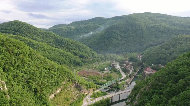 Aerial View of Ovcar Banja and West Morava River, Serbia