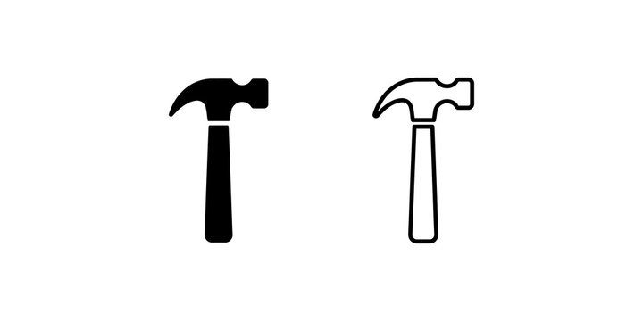 Black and outline hammer icons vector illustration for construction tool.