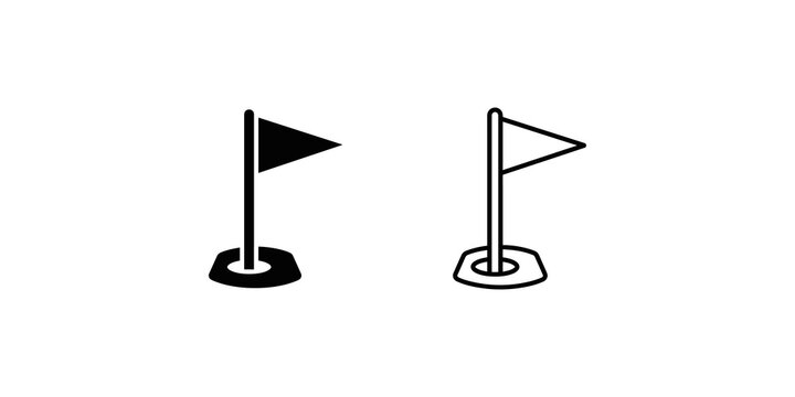 Black and outline golf flag icons vector illustration for sports game.