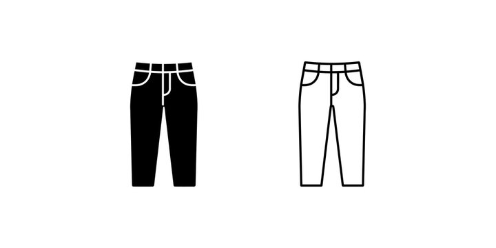 Denim jeans pants black and white icons for fashion and retail web store.