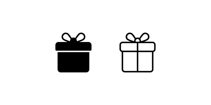 Gift box icon set with ribbon bow for holiday and celebration design.