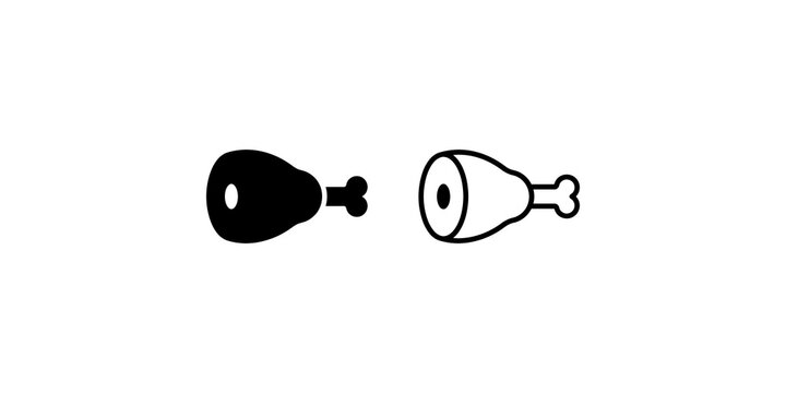 Meat leg black solid and outline vector icons for restaurant menu designs.