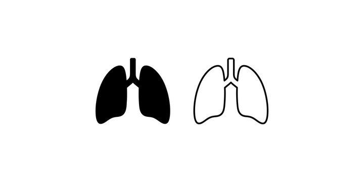 Black and outline lung vector icon set for medical anatomy design.