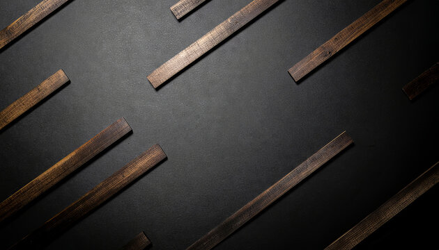 Wood slats creating abstract diagonal pattern on dark background