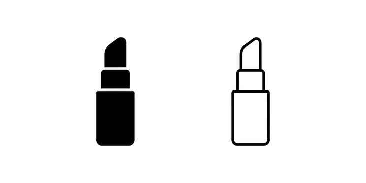 Lipstick makeup icon set in filled and linear styles for beauty design.
