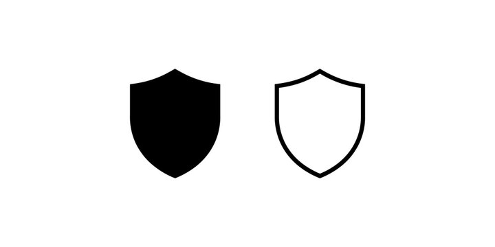 Shield icons set featuring solid filled and outline stroke silhouettes.