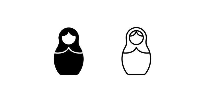 Russian nesting doll icon set black solid and outline traditional toy art.
