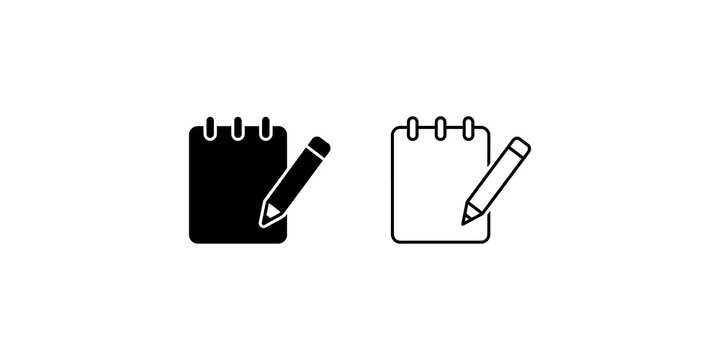 Note pad and pencil icons in solid and line style for writing tools.