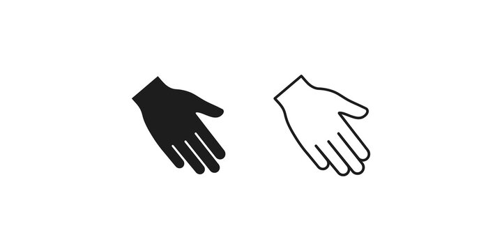 Reaching hand gesture black and outline icon set for web design.