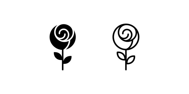 Stylized rose flower icons in solid and outline for floral branding.