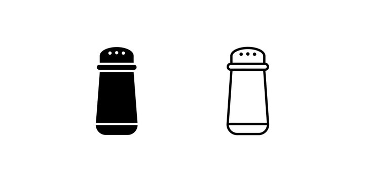 Salt shaker kitchen condiment dispenser in black and outline style.