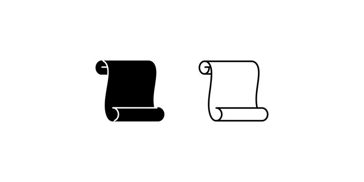 Scroll icon silhouette and outline for document history paper.