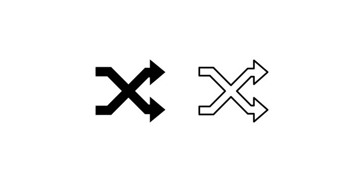 Shuffle arrows in black solid and outline style for multimedia playback.