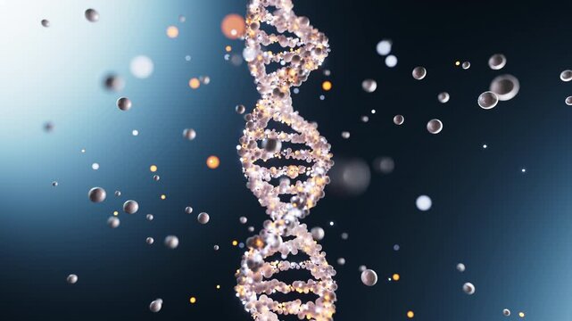 DNA Double Helix Rotating in Dark Blue Digital Void