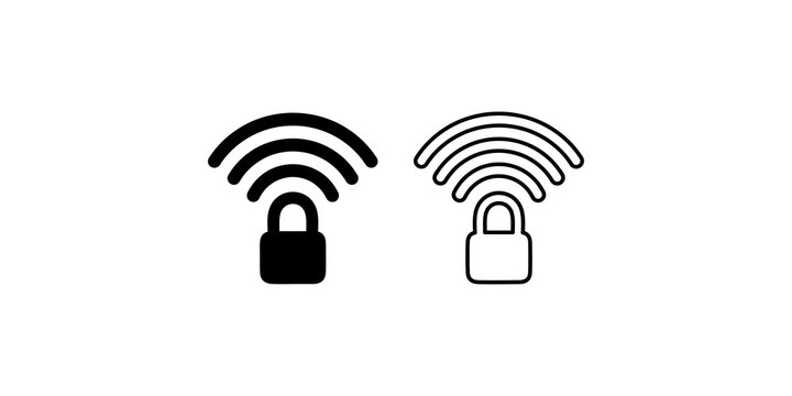 Locked wireless signal silhouette icons black vector for secure networks.