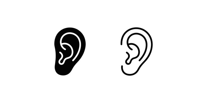 Black and outline ear icons representing listening and sound perception.