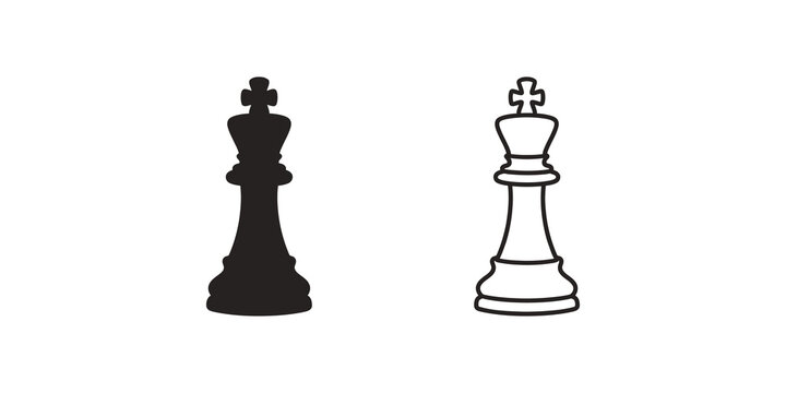 Black chess king piece icon symbol, vector illustration for game design.