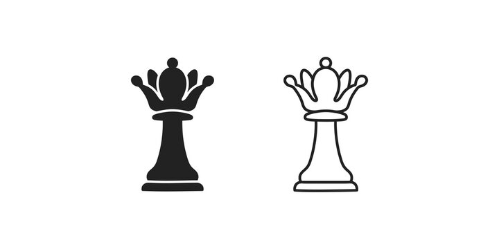 Black chess queen piece icon symbol, vector illustration for game design.
