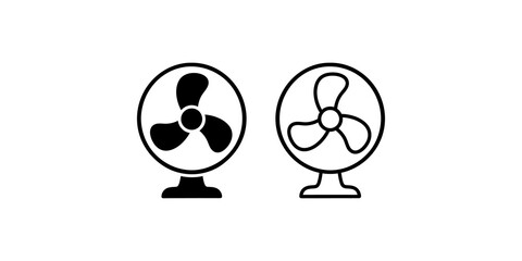 Electric desk fan icons in filled and wireframe style for ventilation. © 扁平化图标 
