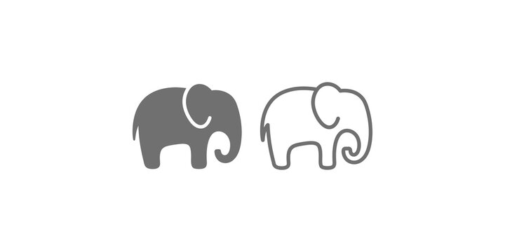 Grey elephant animal solid and line style vector icon set illustration.