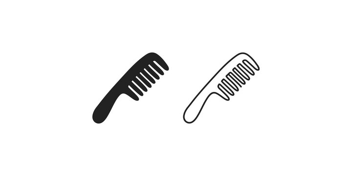 Hairbrush comb icon monochrome and outline black silhouette grooming tool.