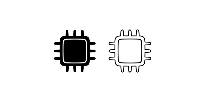 Black and white computer chip icon set for technology designs.