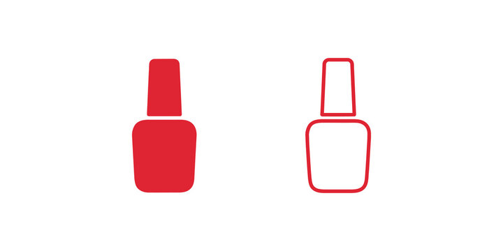 Red nail polish bottle icon set for beauty and cosmetics industry.