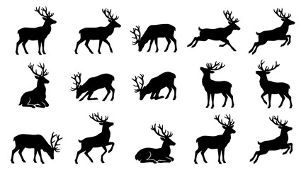 Obraz premium Christmas Reindeer Silhouette Vector Set for Holiday Design and Winter Wildlife Graphics