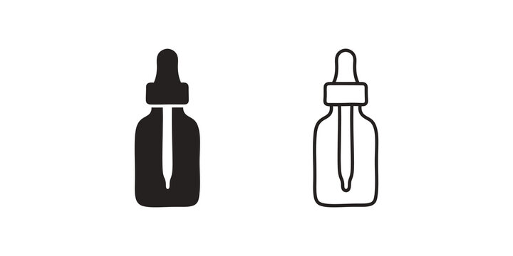 Black glass dropper bottle icons in solid and line graphic styles.