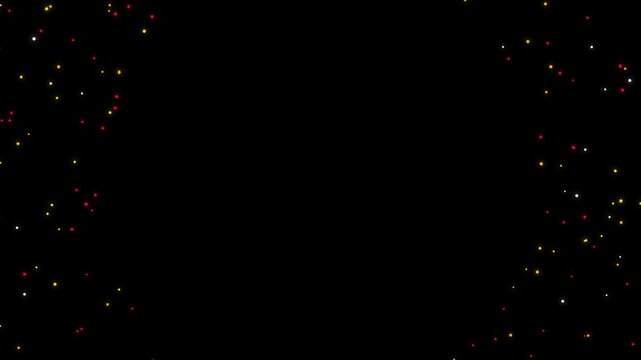 A dynamic sale sign featuring white text inside a dark circle surrounded by flashing red particles and glowing lights on a black background.