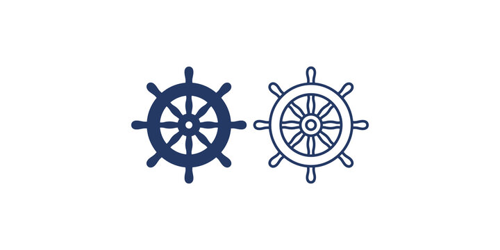 Ship wheel icons set featuring steering navigation maritime nautical art.