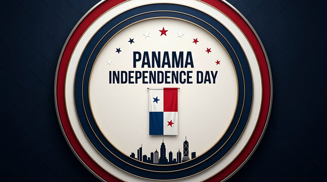 Panama Independence Day celebratory graphic with flag and city skyline