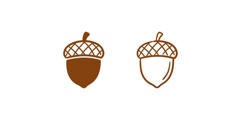 Brown acorn nut solid and line art icons for autumn seasonal designs. © 扁平化图标 