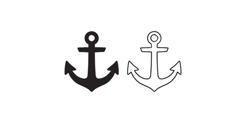 Ship anchor black silhouette and stroke vector icon for marine themes. © 扁平化图标 