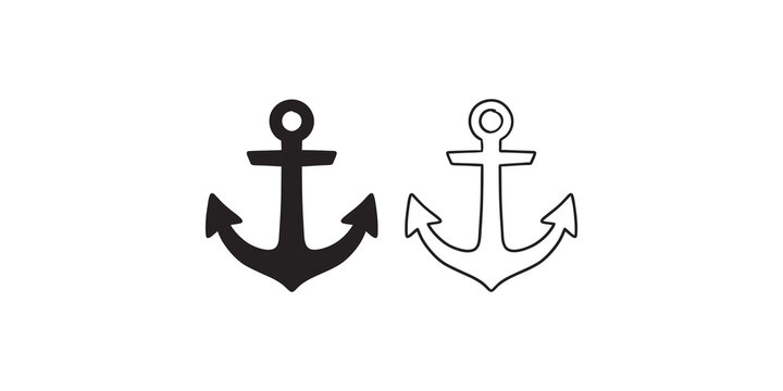 Ship anchor black silhouette and stroke vector icon for marine themes.
