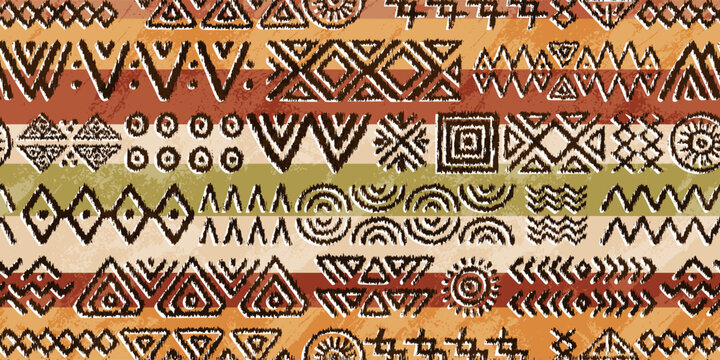 Seamless ethnic pattern, geometric hand-made ornament, ethnic background, vector design